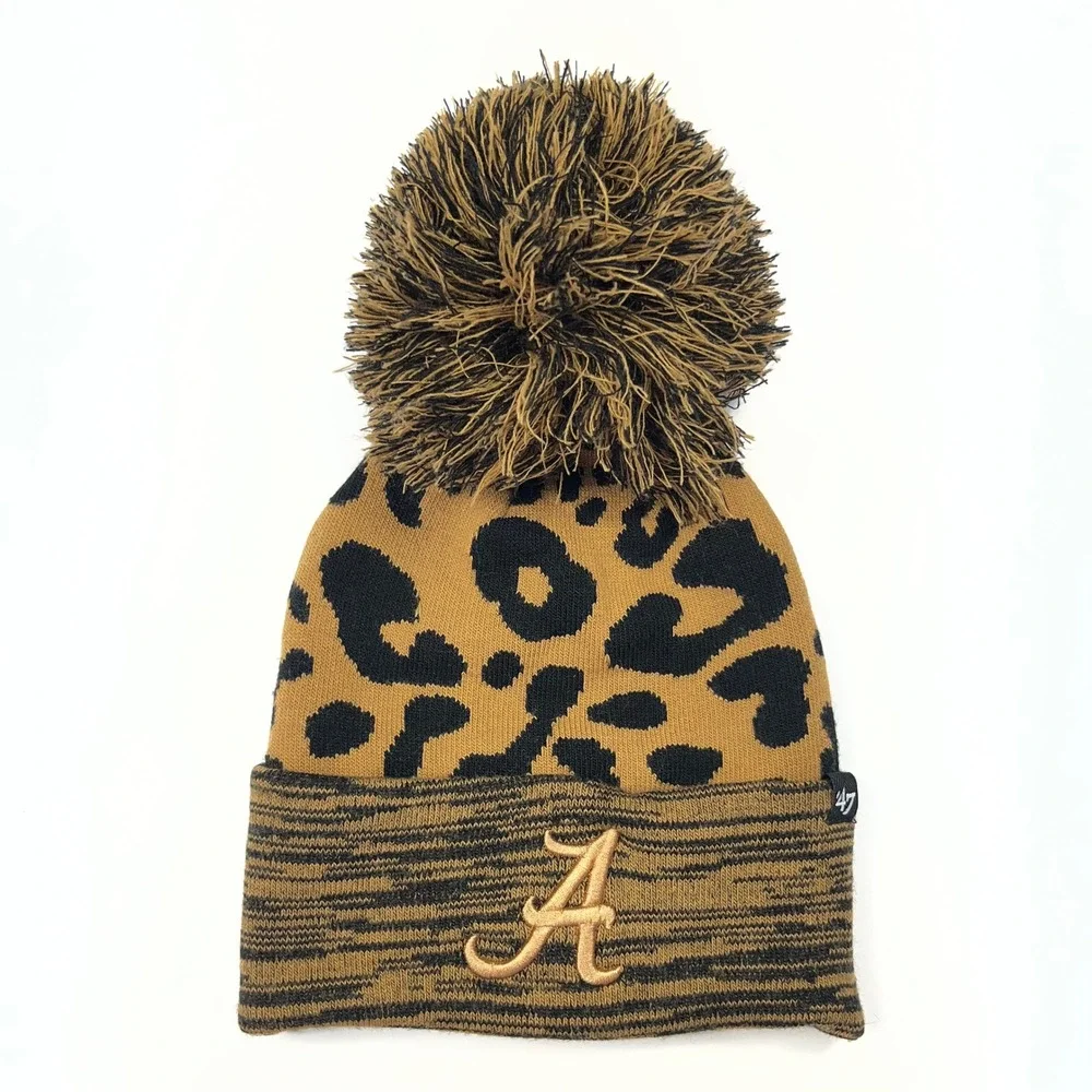 Alabama Crimson Tide '47 Brand  Womens Leopard Print Pom Beanie Hat Roll Tide